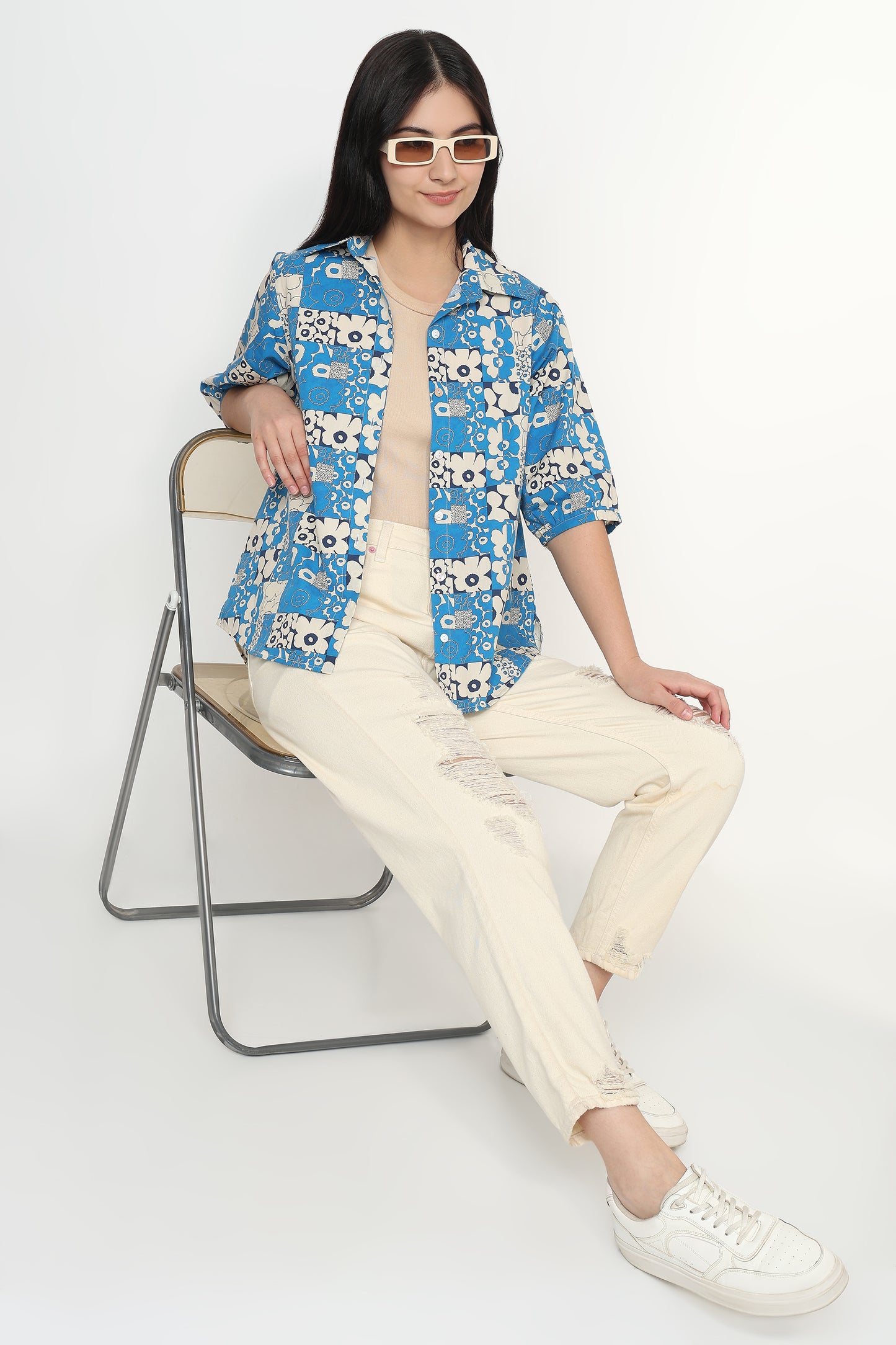 Blue Bloom Patchwork Shirt