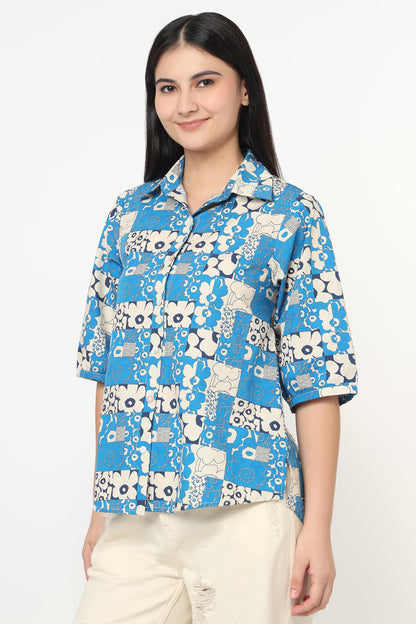 Blue Bloom Patchwork Shirt