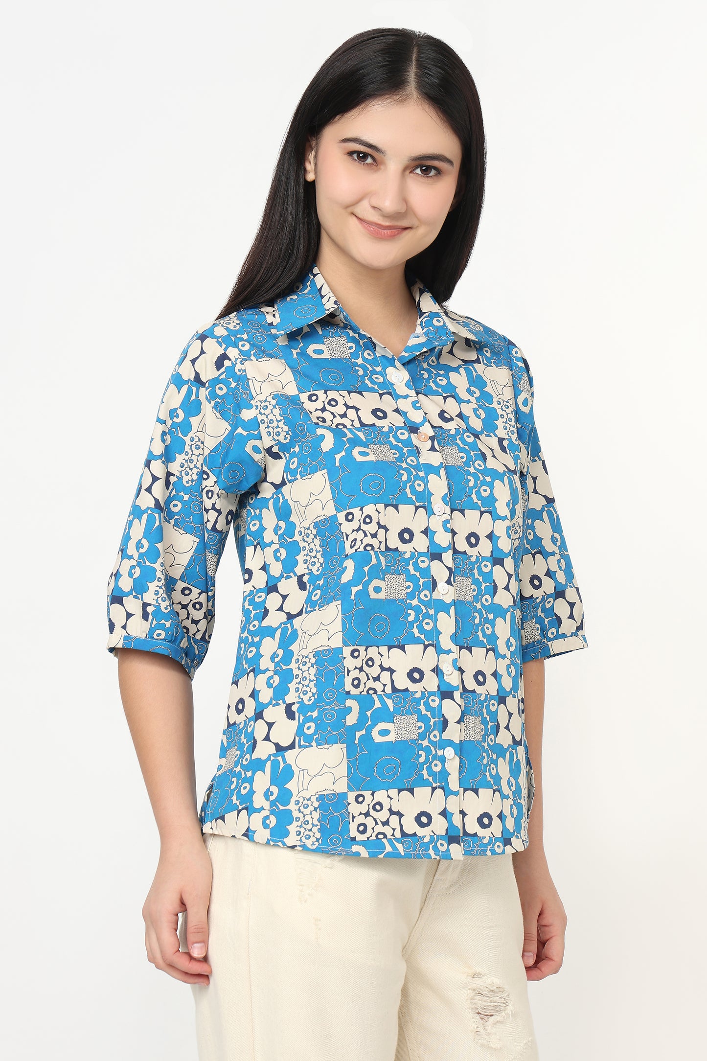 Blue Bloom Patchwork Shirt