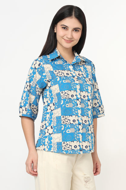 Blue Bloom Patchwork Shirt