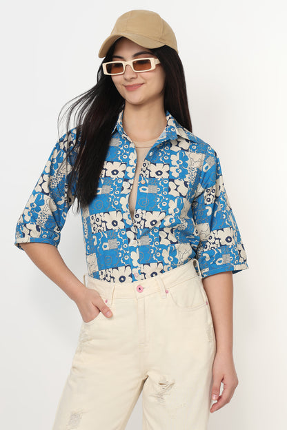 Blue Bloom Patchwork Shirt
