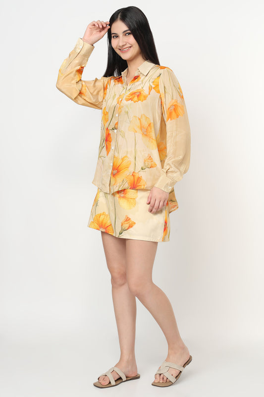 Golden Marigold Shirt With Skort Set