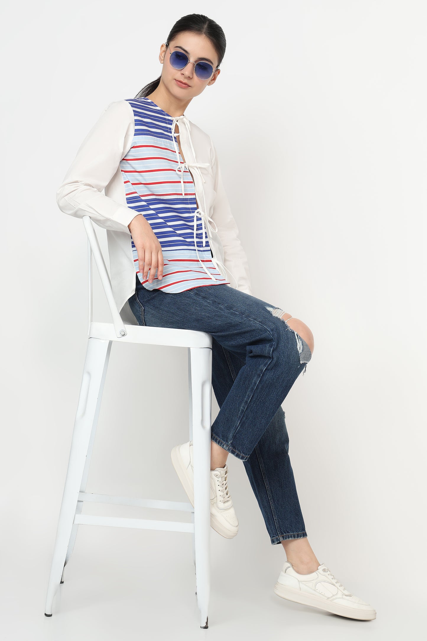 Blue red stripe shirt