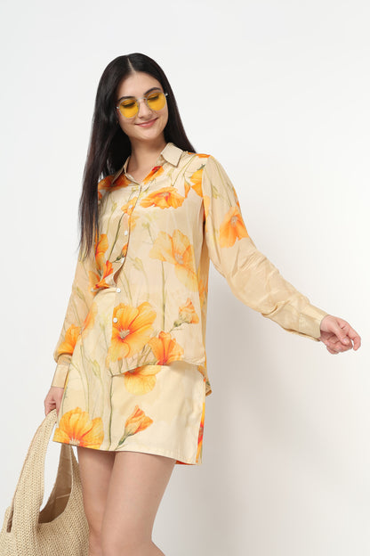 Golden Marigold Shirt With Skort Set