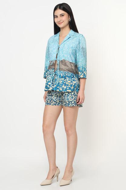 Blue Daisy Bloom Shirt With Skort Set