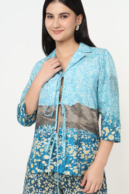Blue Daisy Bloom Shirt With Skort Set