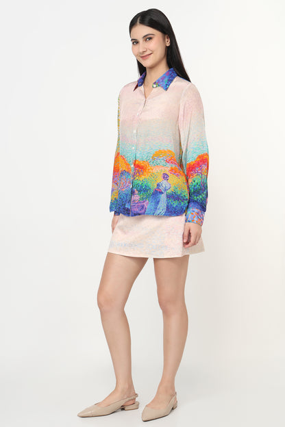 Serene Grove Shirt With Skort Set