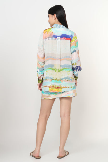 Pastel Horizon Shirt With Skort Set