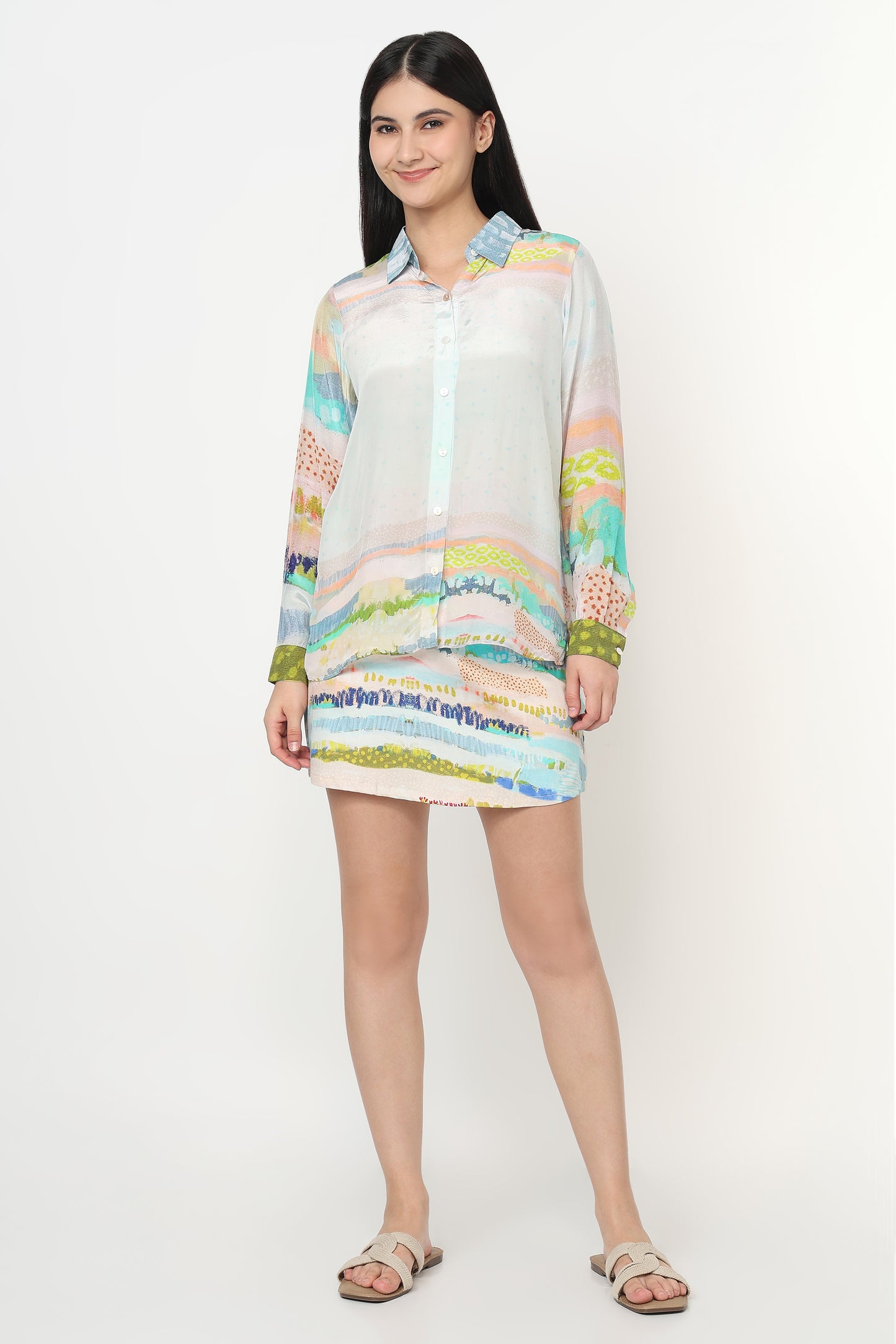 Pastel Horizon Shirt With Skort Set
