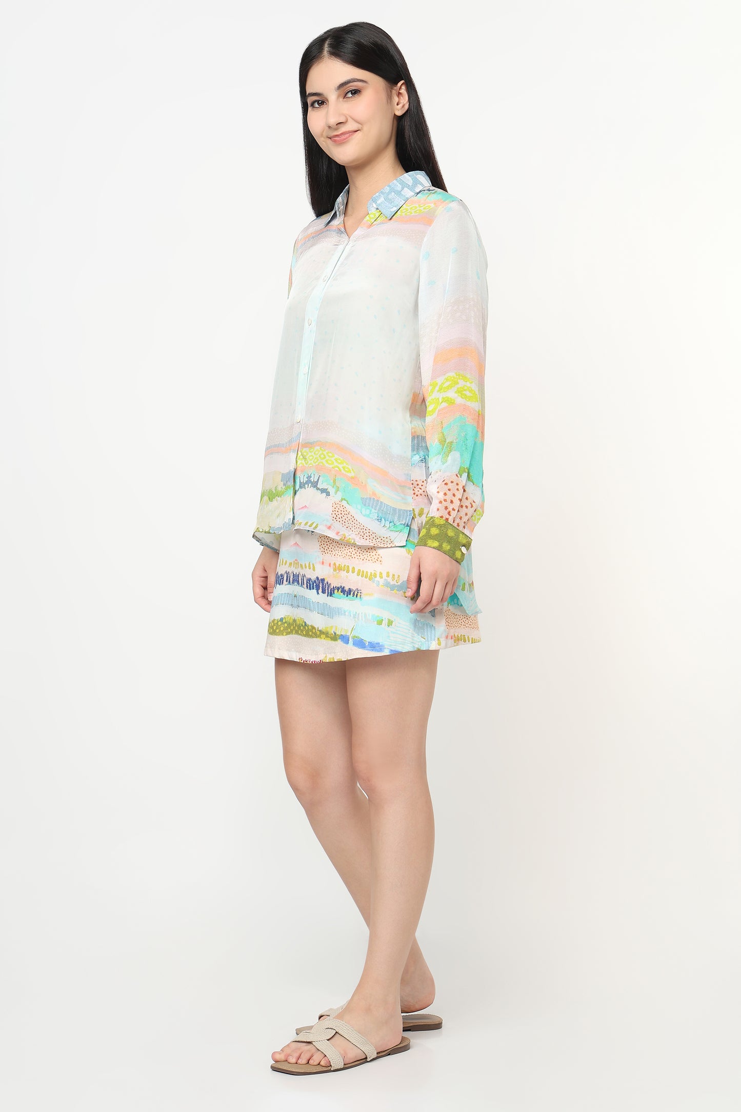 Pastel Horizon Shirt With Skort Set