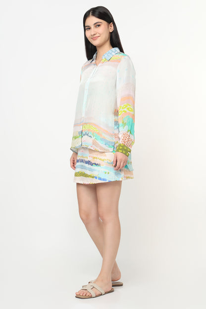 Pastel Horizon Shirt With Skort Set