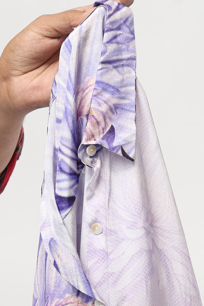 Purple Bloom Printed Shirt With Skort Set