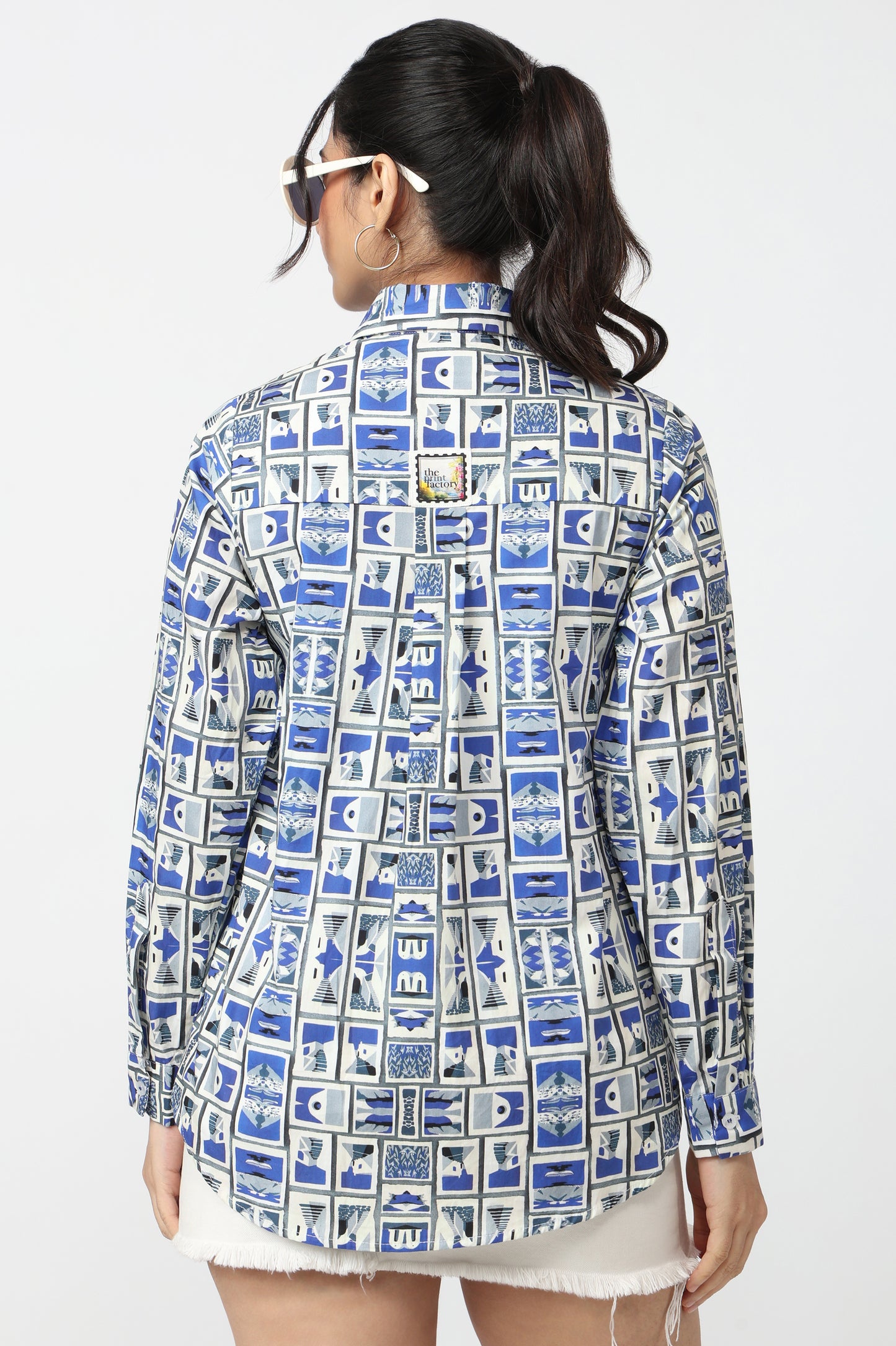 Blue & White Geometric Print Shirt