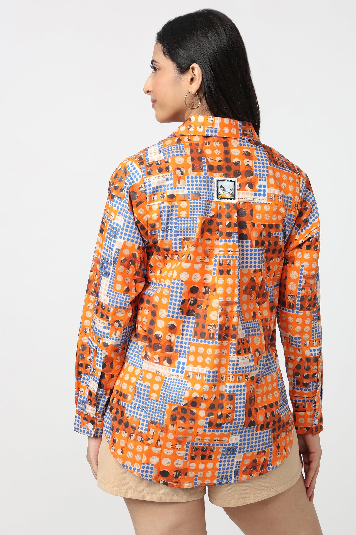 Orange Blue Geometric Print Shirt