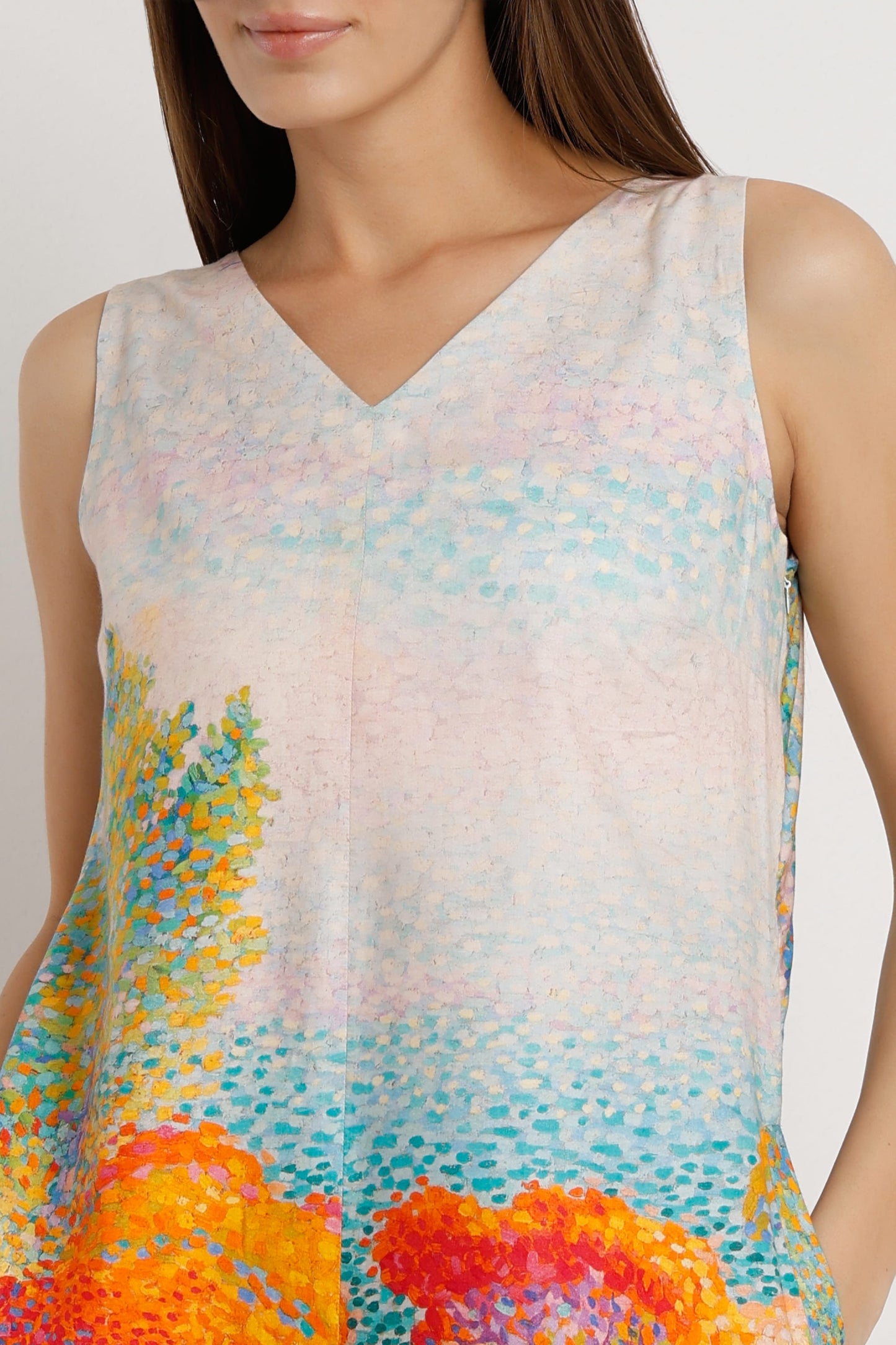 Daydream Muse printed sleeveless cotton satin short dress