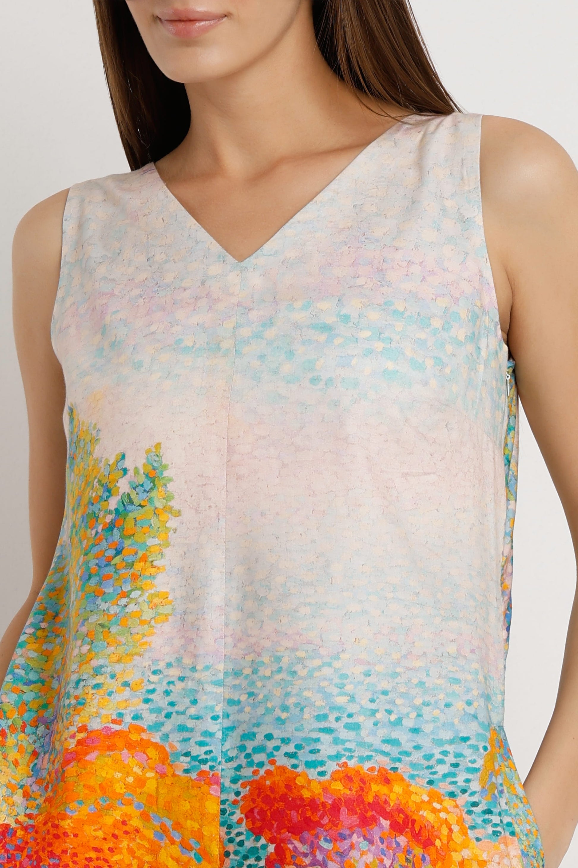 Daydream Muse printed sleeveless cotton satin short dress