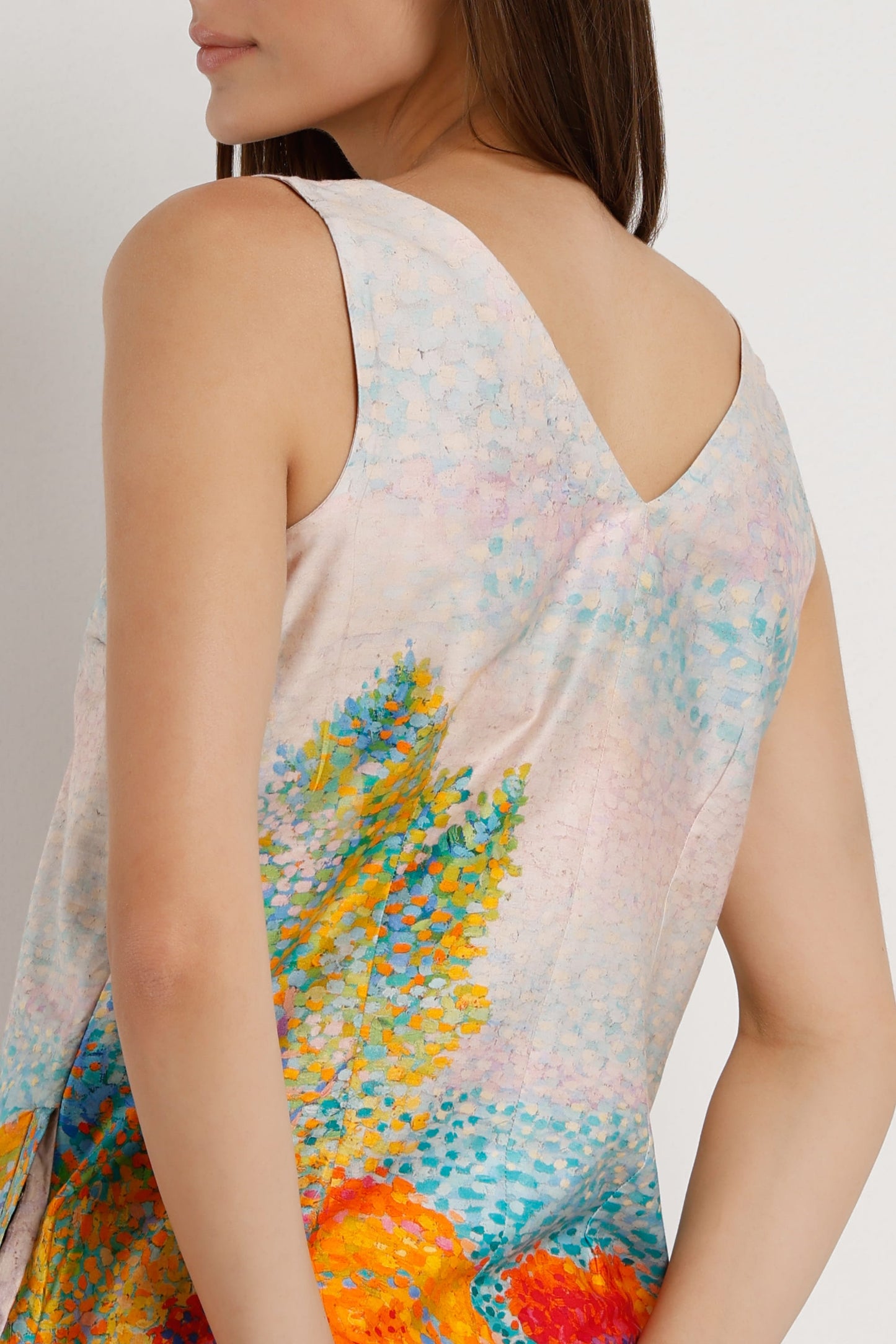 Daydream Muse printed sleeveless cotton satin short dress