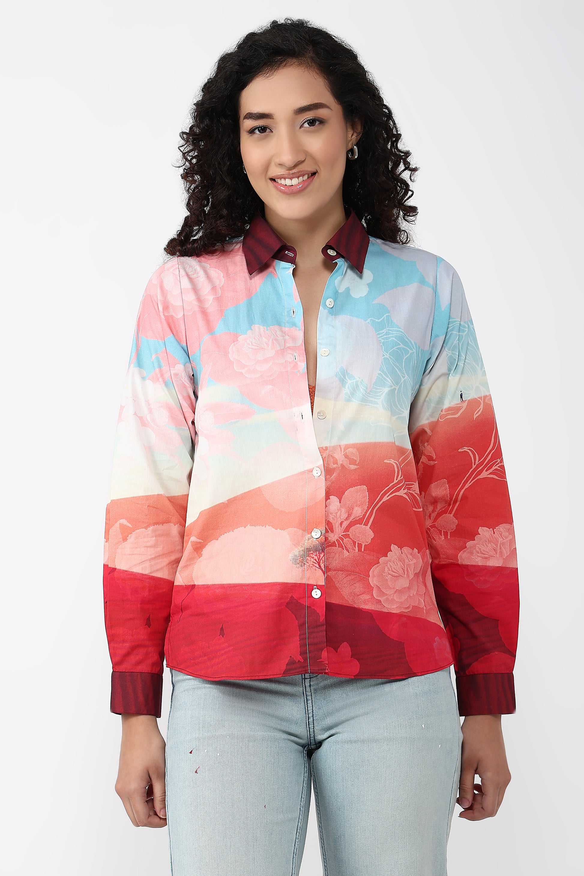 Desert Mirage warm-toned printed cotton shirt for women
