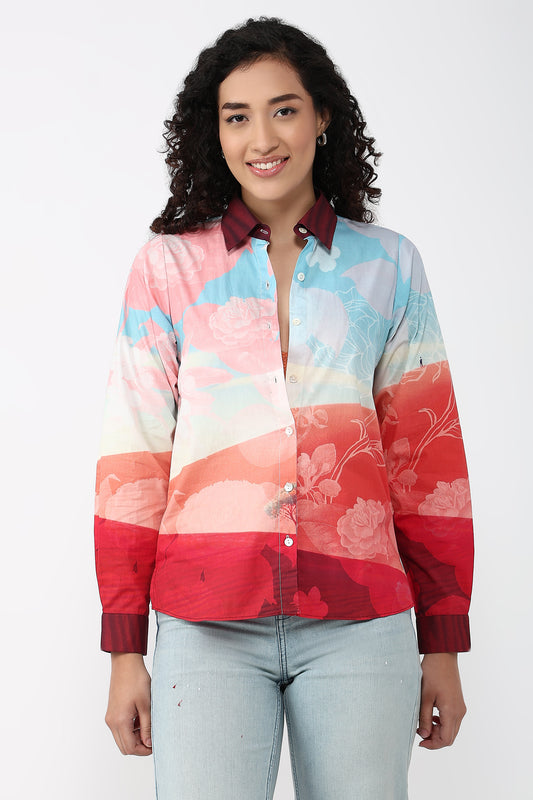 Desert Mirage warm-toned printed cotton shirt for women