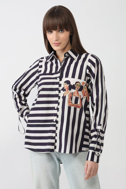 Modern Stripes monochrome striped cotton shirt for women