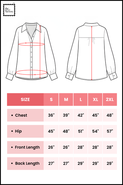 Measurement chart for a shirt with size chart on a white background