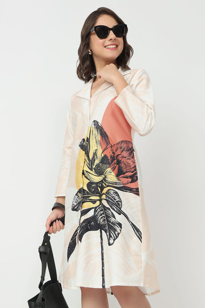 Blush Bloom organic cotton satin midi A-line dress for women with V-neck and floral print