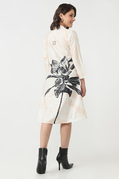 Blush Bloom organic cotton satin midi A-line dress for women with V-neck and floral print