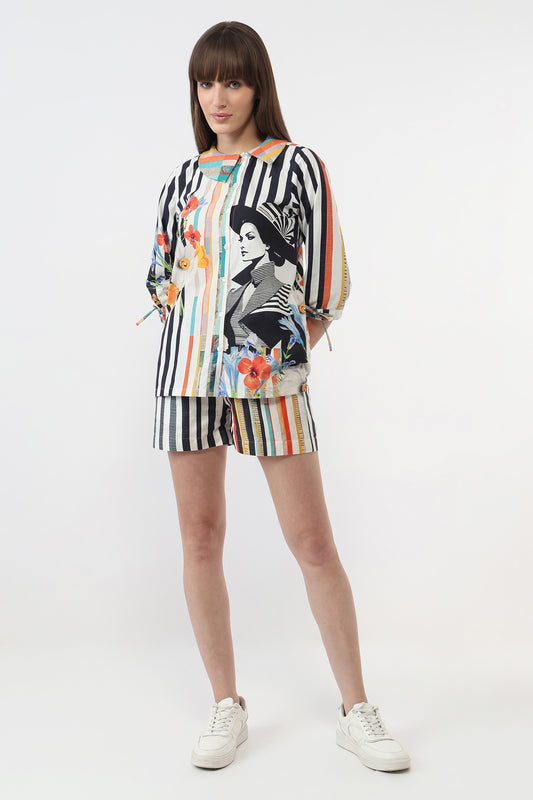 The Blooming Portrait Shirt With Shorts Set