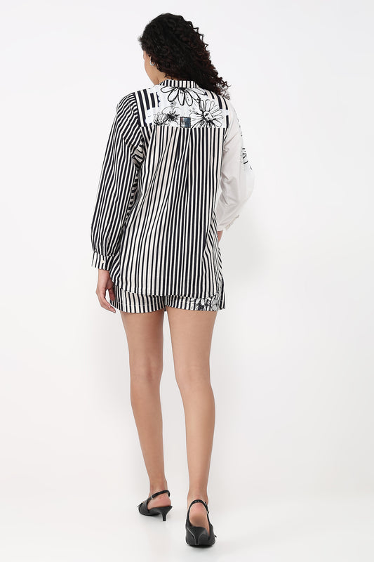 Floral Stripe Shirt With Skort Set