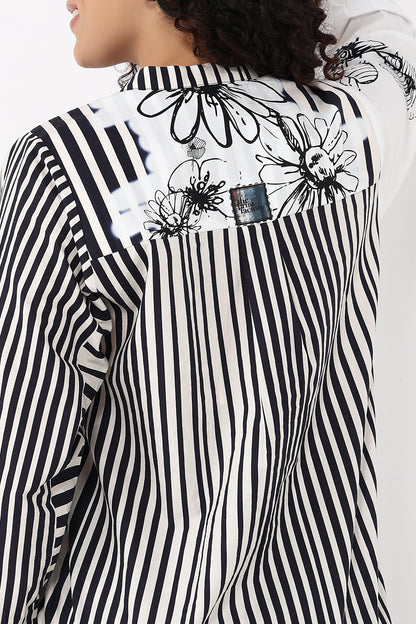 Floral Stripe Shirt With Skort Set