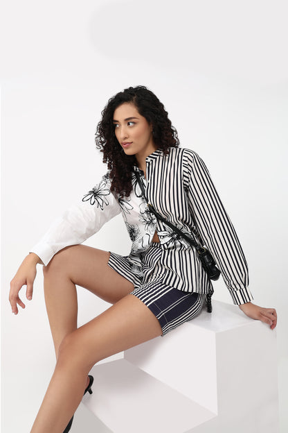 Floral Stripe Shirt With Skort Set
